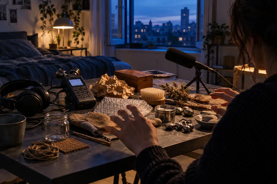 Illustration of a creative workspace before a specific audio cue has been chosen